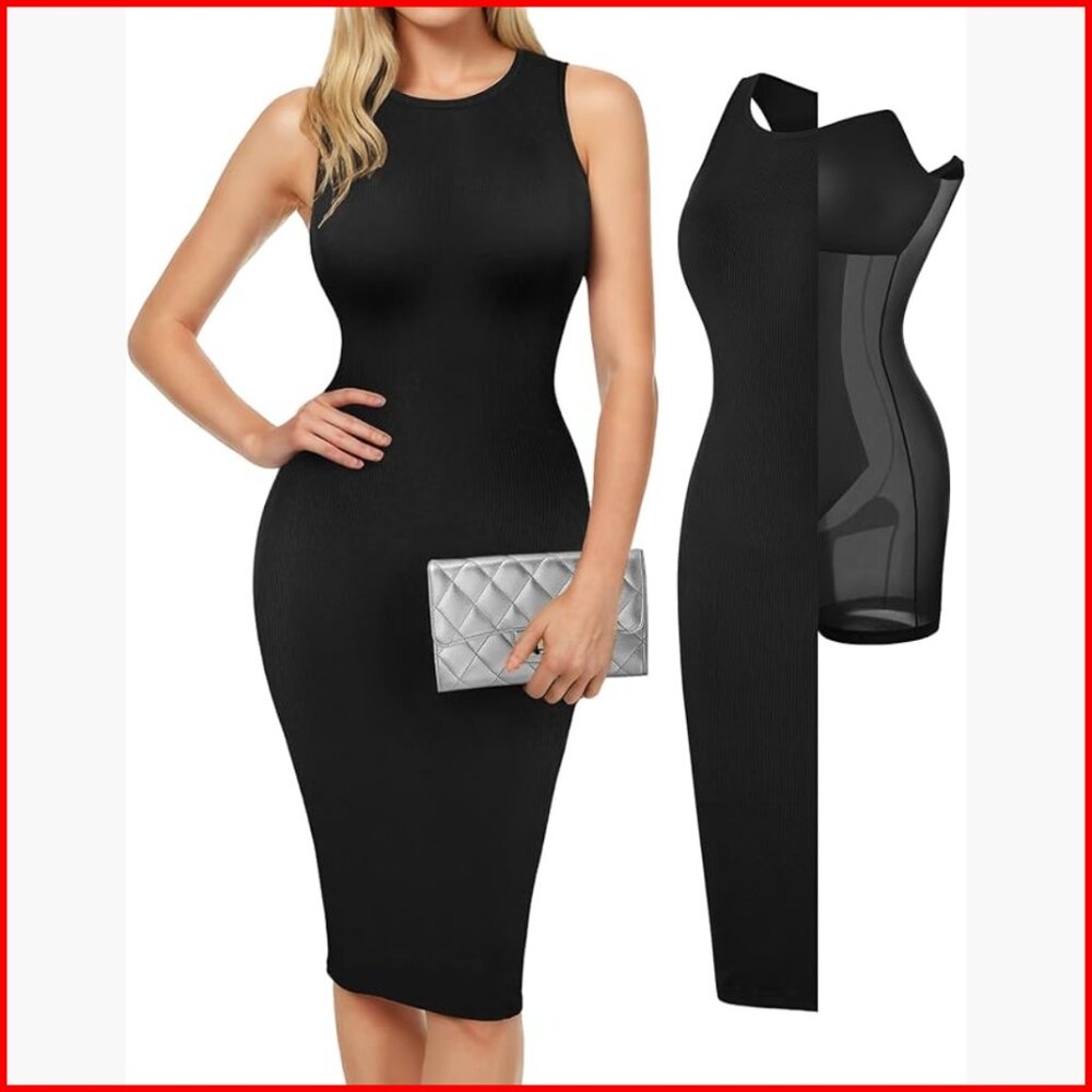 Slimming Midi Dress with Built-in Shapewear, Modal Fabric, Sleeveless